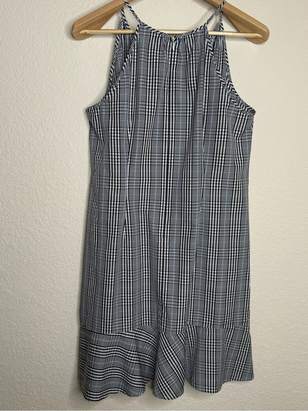 J.Crew Navy Gingham Halter Mini Dress with Ruffle Hem, Size 10 Plaid Preppy